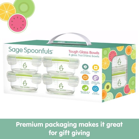 NEW! Sage Spoonfuls Tough Glass Bowls Baby Food Storage Containers - 4 Pack, 7oz - Picture 1 of 12